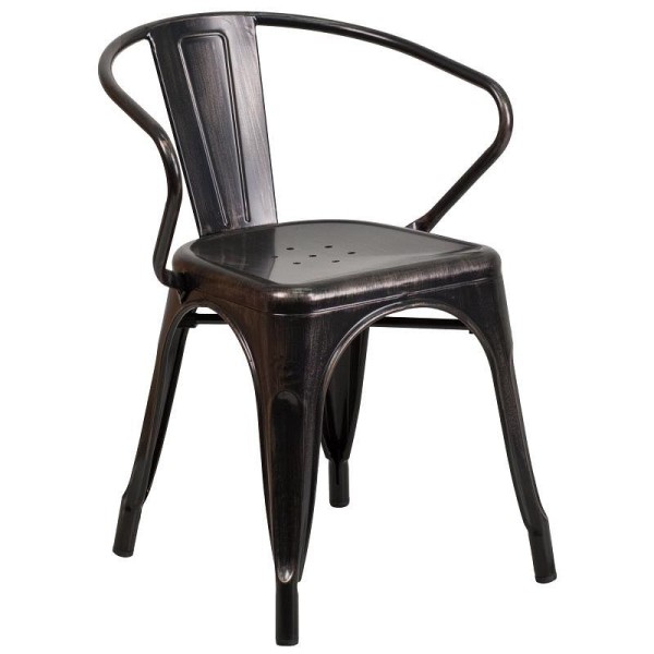 Flash Furniture Luna Commercial Grade Black-Antique Gold Metal Indoor-Outdoor Chair with Arms, CH-31270-BQ-GG