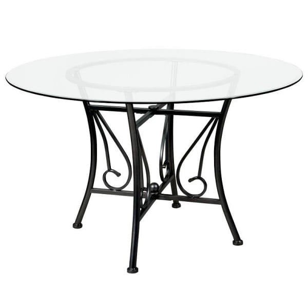 Flash Furniture Princeton 48'' Round Glass Dining Table with Black Metal Frame, XU-TBG-16-GG