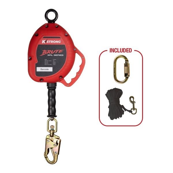 KStrong BRUTE 30 ft. Galvanized Cable SRL with swivel snap hook. Includes installation carabiner and tagline (ANSI), UFS310030