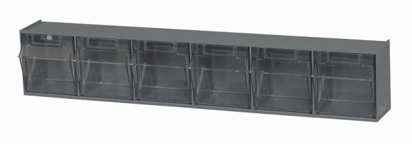 Quantum Storage Systems Tip Out Bin, (6) compartment, opens to a 45° angle, plastic clear container, polystyrene gray cabinet, QTB306GY