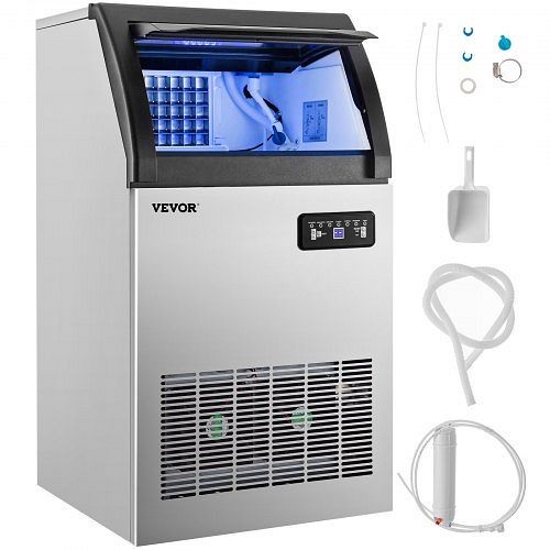 VEVOR 110V Commercial Ice Maker 155LBS/24H, 530W with 29Lbs Storage Capacity, 72 Ice Cubes Ready in 11-15Mins, Stainless Steel, FBZBJSKF-D80F0001V1