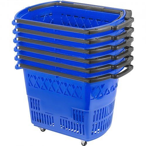 VEVOR Shopping Basket with Handle on Castors- Blue Pack of 6, GWCHLZLGGWLLS6ZZ1V0