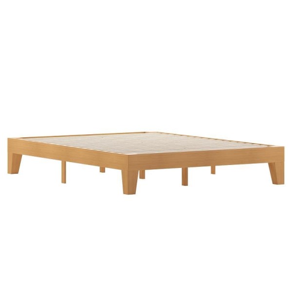 Flash Furniture Evelyn Natural Pine Finish Wood Queen Platform Bed with Wooden Support Slats, No Box Spring Required, YKC-1090-Q-NAT-GG