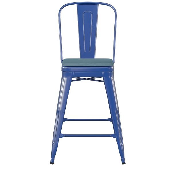 Flash Furniture Kai Commercial 24" High Blue Metal Indoor-Outdoor Counter Height Stool, Removable Back, Teal Blue Poly Resin Seat, CH-31320-24GB-BL-PL2C-GG