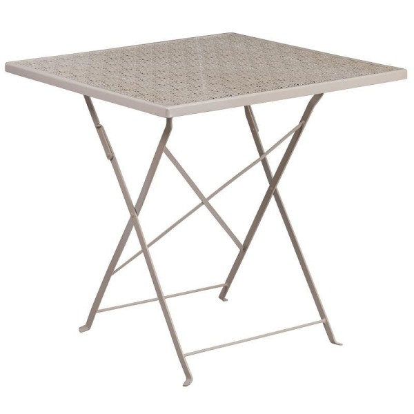 Flash Furniture Oia Commercial Grade 28" Square Light Gray Indoor-Outdoor Steel Folding Patio Table, CO-1-SIL-GG