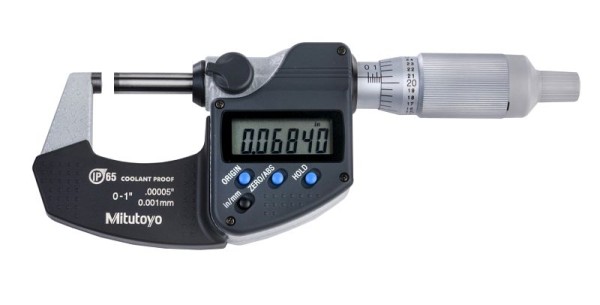 Mitutoyo Digimatic Micrometer, I/m 0-1 In, .00005 In, No Output, Ratchet Thimble, 293-344-30
