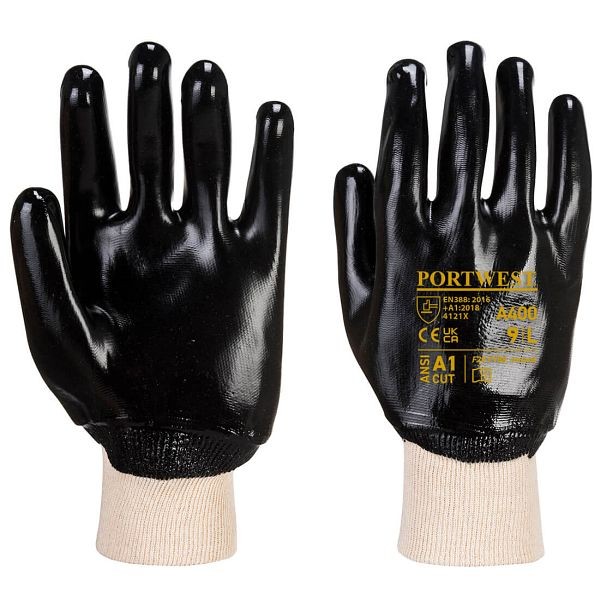 Portwest PVC Knitwrist Glove, Black, L, Quantity: 12 Pairs, A400BKRL