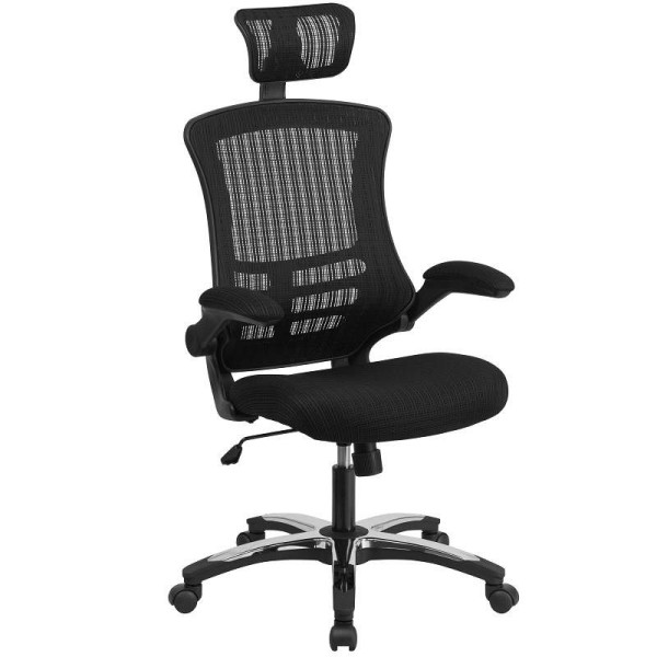 Flash Furniture Kelista High-Back Black Mesh Swivel Ergonomic Executive Office Chair with Flip-Up Arms and Adjustable Headrest, BIFMA Certified, BL-X-5H-GG
