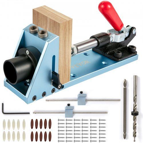 VEVOR Pocket Hole Jig Kit, Adjustable & Easy to Use Joinery Woodworking System, Aluminum Punch Locator, XKKJJSFFBDDWCCZOIV0