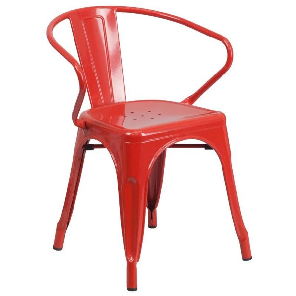 Flash Furniture Luna Commercial Grade Red Metal Indoor-Outdoor Chair with Arms, CH-31270-RED-GG
