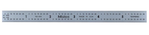 Mitutoyo Steel Rule, 6 Inx150mm, 1/2 In Wide, Flex, (1/32, 1/60, 1mm, 0.5mm), 182-205