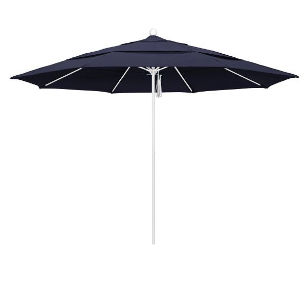 California Umbrella 11' Venture Series Patio Umbrella, Matted White Aluminum Pole, Pulley Lift, Sunbrella 1A Navy Fabric, ALTO118170-5439-DWV