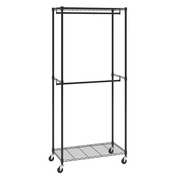 VEVOR Heavy Duty Clothes Rack, Double Hanging Rods Clothing Garment Rack with Bottom and Top Storage Tier, JYKCYJ2838122UE86V0