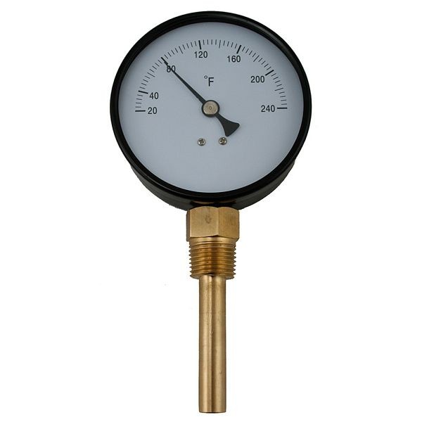 Jones Stephens Bi-Metal Dial Thermometer, Straight Outlet with Brass Well, 2-3/8" Stem, 1/2" NPT, J40562