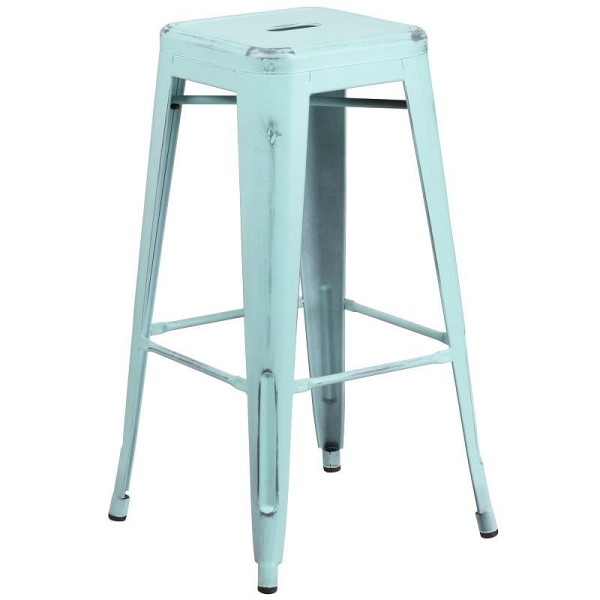 Flash Furniture Kai Commercial Grade 30" High Backless Distressed Green-Blue Metal Indoor-Outdoor Barstool, ET-BT3503-30-DB-GG