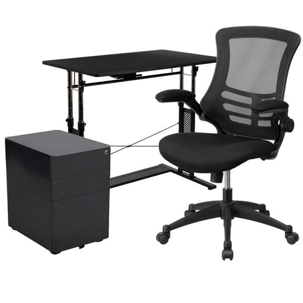 Flash Furniture Stiles Work From Home kit-Adjustable Computer Desk, Ergonomic Mesh Office Chair & Filing Cabinet with Side Handles, BLN-NAN21CPX5L-BK-GG