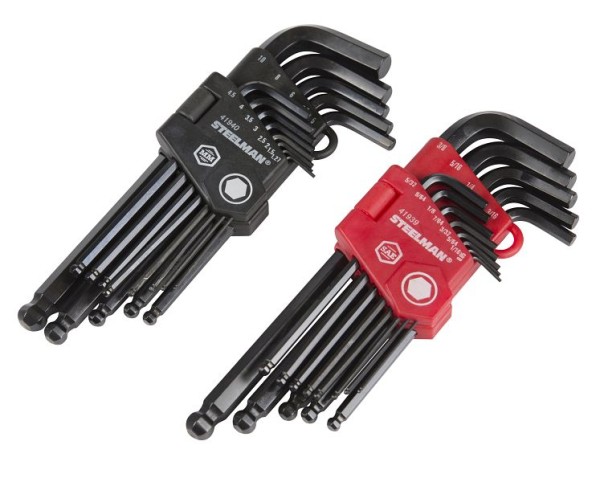 STEELMAN Long Arm Ball End Hex Key Wrench Set, Inch/Metric (SAE/MM), 26 Pieces, 41938