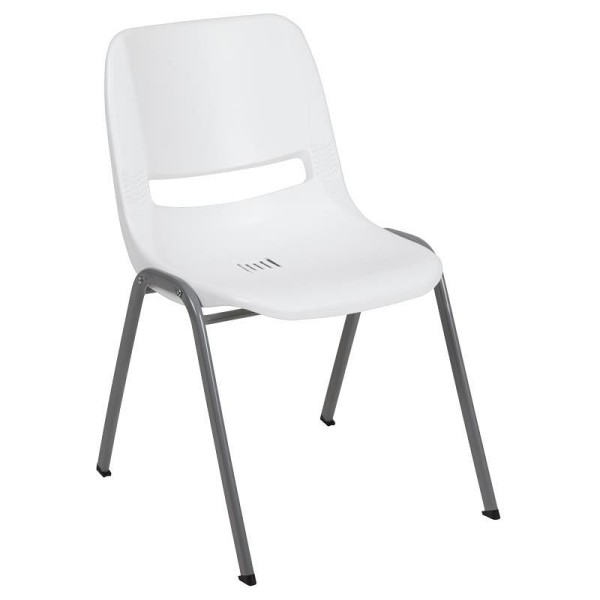 Flash Furniture HERCULES Series 880 lb. Capacity White Ergonomic Shell Stack Chair with Gray Frame, RUT-EO1-WH-GG