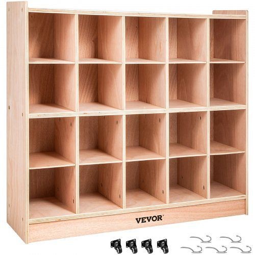 VEVOR Classroom Storage Cabinet Preschool Wooden Cubby 20 Grids Organizer with Casters, CWG20GWJCWG000001V0