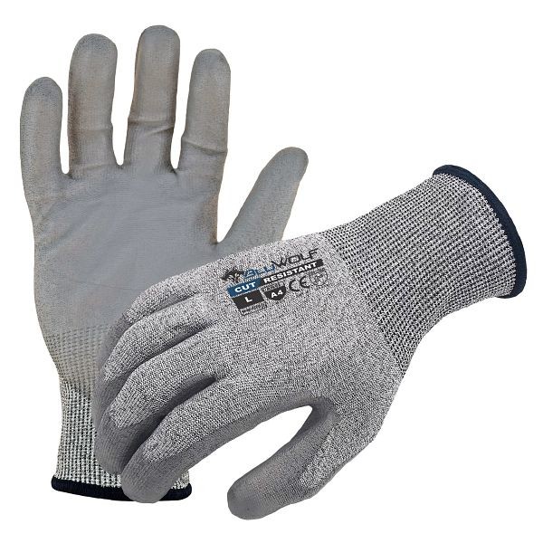 BLUWOLF 18-G Gray Seamless ANSI A4 Cut Resistant Glove with Gray Polyurethane Palm/Finger Coated Grip, Size: S, Quantity: 12 Pair, BW4000-S