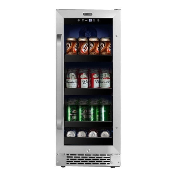Whynter 15" Built-In 80 Can Undercounter Stainless Steel Beverage Refrigerator with Reversible Door, Digital Control, Lock and Carbon Filter, BBR-838SB