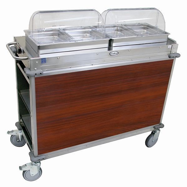 Cadco MobileServ 2 Bay Cart, 49.5" Height, Stainless / Cherry Laminate Panels, CBC-HH-L5