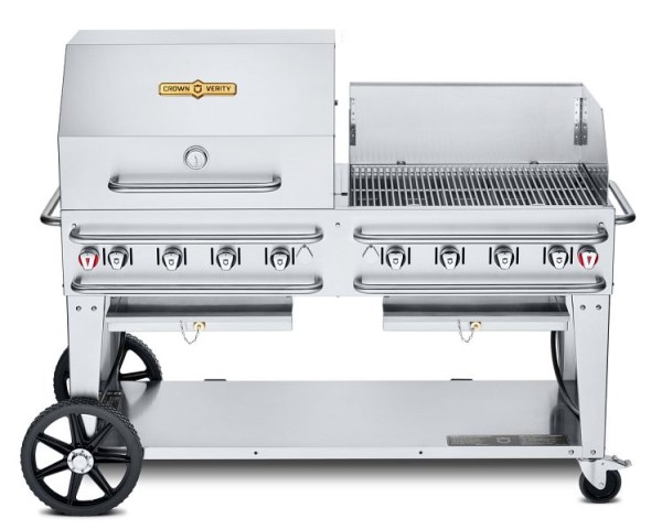 Crown Verity 60" Rental Grill, Propane, with 30” Roll Dome, Bun Rack and Windguard, CV-RCB-60RWP
