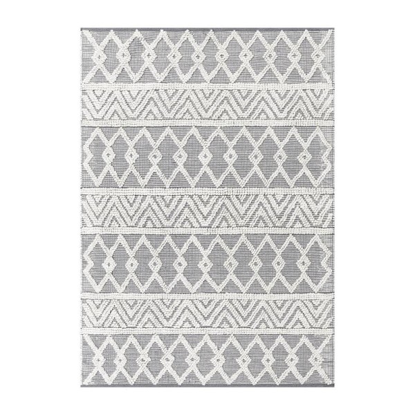 Flash Furniture Danna Indoor Geometric 5'x7' Area Rug - Hand Woven Gray Area Rug with Ivory Diamond Pattern, Polyester/Cotton Blend, CI-21-230-57-GY-GG