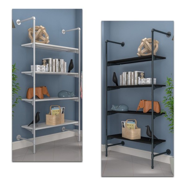 Econoco Pipeline Outrigger Kit with 4 Wood Shelves, Anthracite Grey Frame and Black Shelves, PSORG3BK