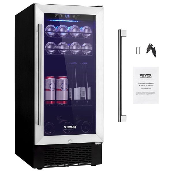 VEVOR Wine Cooler, 96 Cans Capacity Under Counter Built-in or Freestanding Wine Refrigerator, SYPJYLJGQRS96L4EGV1