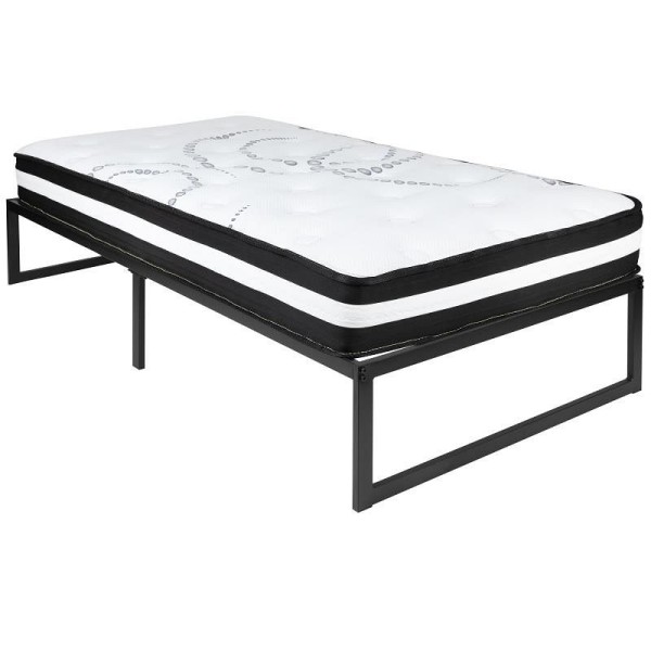 Flash Furniture Louis 14 Inch Metal Platform Bed Frame with 10 Inch Pocket Spring Mattress in a Box (No Box Spring Required) - Twin, XU-BD10001-10PSM-T-GG