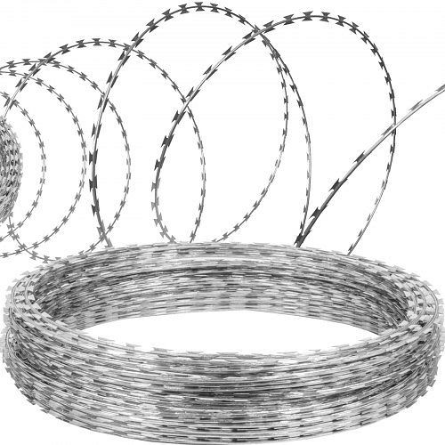 VEVOR Razor Wires, 147ft Razor Barbed Wire 3 Coils, 49 ft Per Roll, Razor Ribbon Barbed Wire Galvanized Steel Razor Wire Fence, JSSW45MDDPCS00001V0
