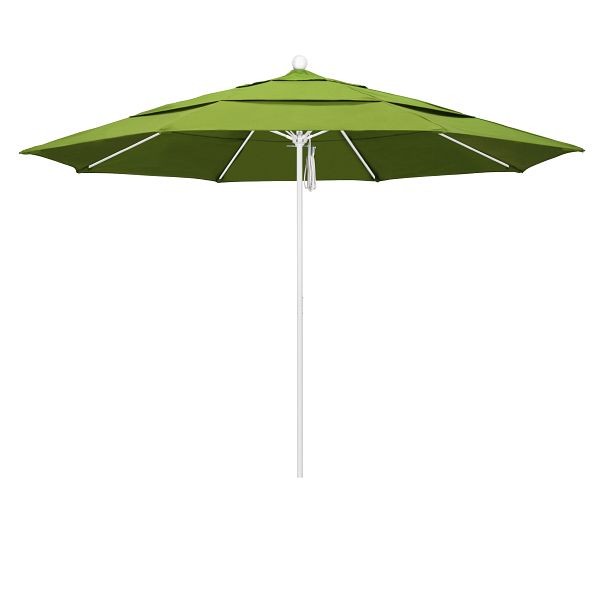 California Umbrella 11' Venture Series Patio Umbrella, Matted White Aluminum Pole, Pulley Lift, Sunbrella 2A Macaw Fabric, ALTO118170-5429-DWV