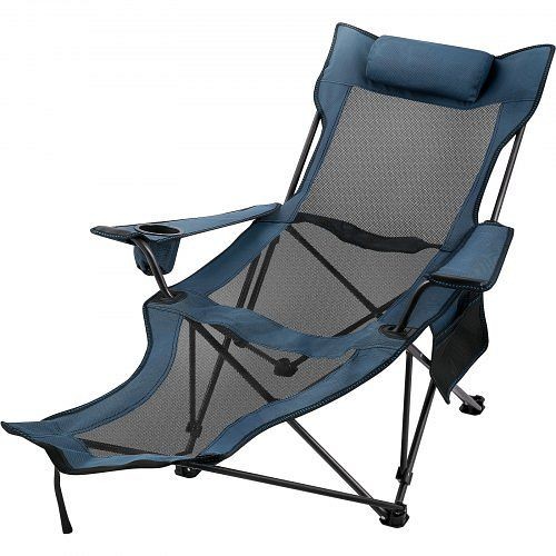 VEVOR Blue Reclining Folding Camp Chair with Footrest Mesh Lounge Chaise, XXTYZDBLACK000001V0