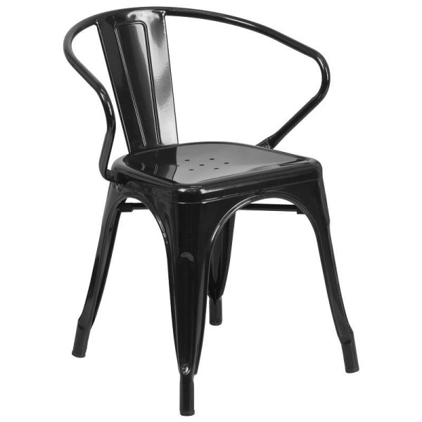 Flash Furniture Luna Commercial Grade Black Metal Indoor-Outdoor Chair with Arms, CH-31270-BK-GG