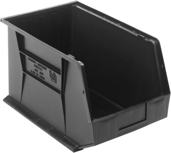 Quantum Storage Systems Bin, stacking or hanging, 11"W x 18"D x 10"H, recycled polypropylene, black, QUS260BR