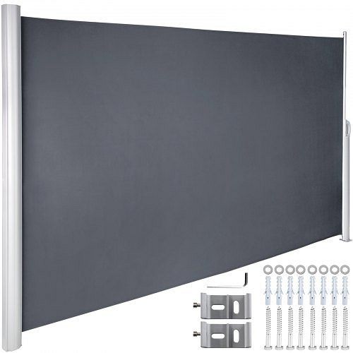 VEVOR Retractable Side Awning Patio Screen Retractable Fence 63x118inch Privacy Screen, Gray, ZYPF160X300CMGY01V0
