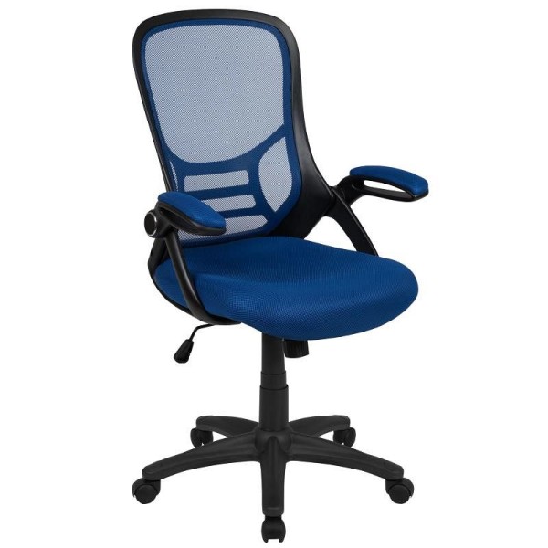 Flash Furniture Porter High Back Blue Mesh Ergonomic Swivel Office Chair with Black Frame and Flip-up Arms, HL-0016-1-BK-BL-GG