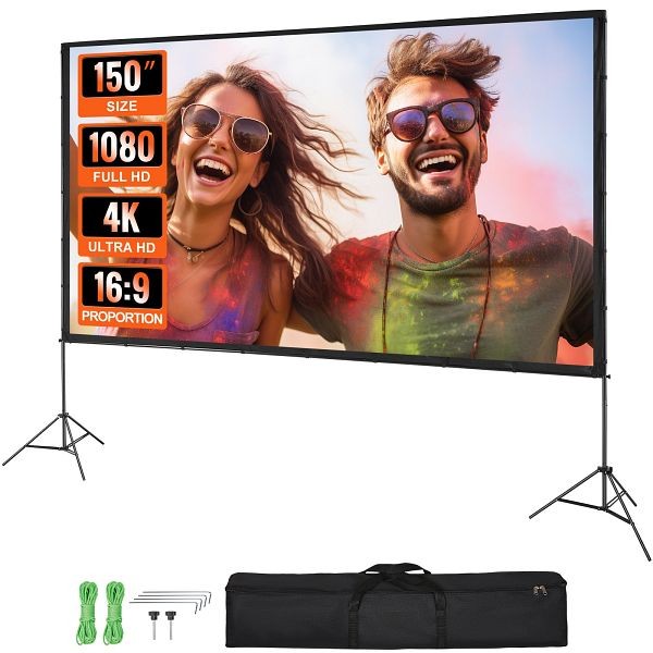 VEVOR Projector Screen with Stand, 150 inch 16:9 4K 1080 HD Outdoor Movie Screen with Stand, TYPM20ZJSLJ18YCEZV0