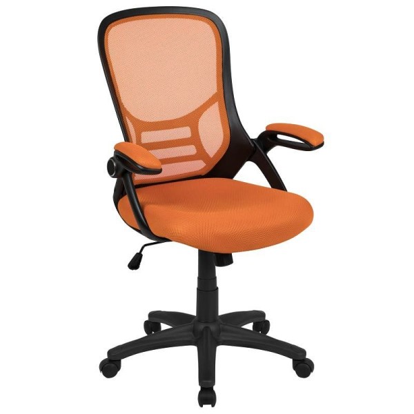 Flash Furniture Porter High Back Orange Mesh Ergonomic Swivel Office Chair with Black Frame and Flip-up Arms, HL-0016-1-BK-OR-GG