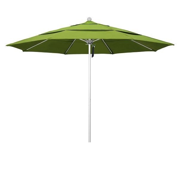California Umbrella 11' Venture Series Patio Umbrella, Silver Anodized Aluminum Pole, Pulley Lift, Sunbrella 2A Macaw Fabric, ALTO118002-5429-DWV