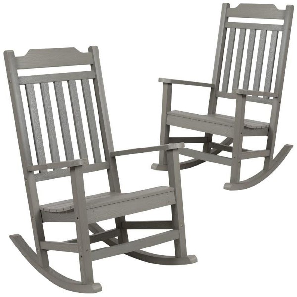 Flash Furniture Set of 2 Winston All-Weather Rocking Chair in Gray Faux Wood, 2-JJ-C14703-GY-GG
