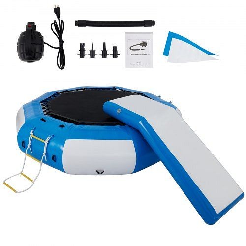 VEVOR 10ft Diameter Inflatable Water Trampoline Bounce Swim Platform Lake Toy, Blue & White with Slide, SSBC10FTBWDFTHD01V0