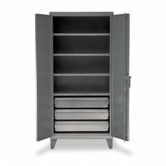 Strong Hold Heavy Duty Storage Cabinet, Dark Gray, 78 in H X 36 in W X 24 in D, Assembled, 4 Cabinet Shelves, Combination Drawer, 36-244-3DB