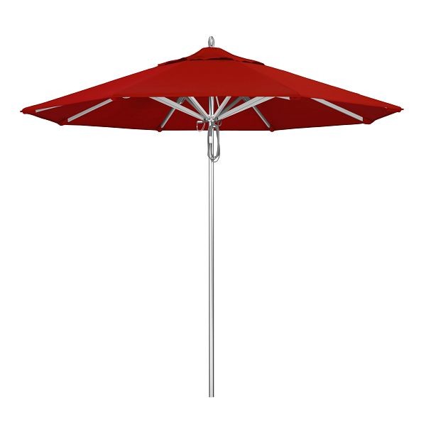 California Umbrella 9' Rodeo Series Patio Umbrella, Aluminum Ribs Deluxe Pulley Lift System, Sunbrella 2A Red Fabric, AAT908A002-5403