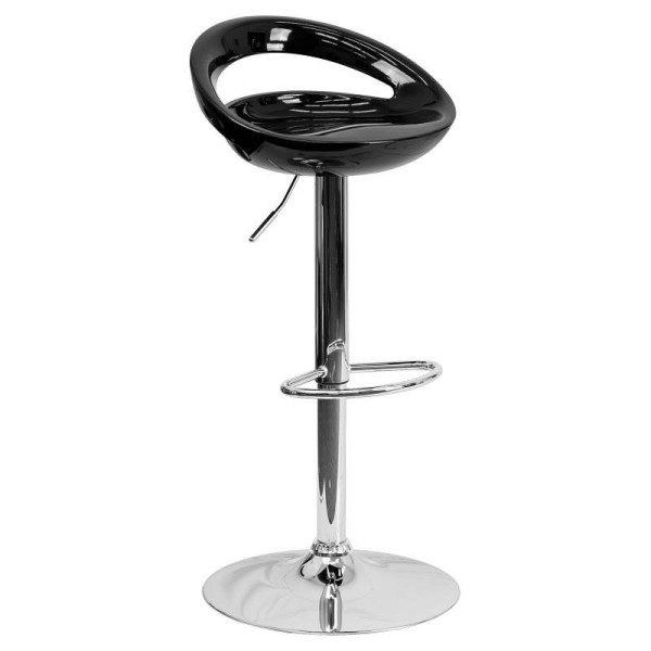 Flash Furniture Dash Contemporary Black Plastic Adjustable Height Barstool with Rounded Cutout Back and Chrome Base, CH-TC3-1062-BK-GG