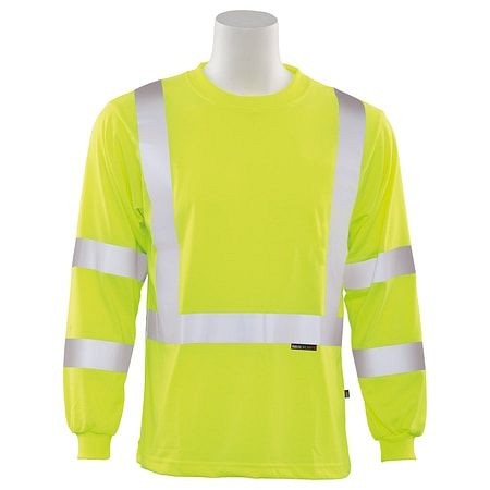 ERB Safety 9502IFR Type R, Class 2 Inherent Flame Resistant Long Sleeve T-Shirt, Hi-Viz Lime, XL, 61122