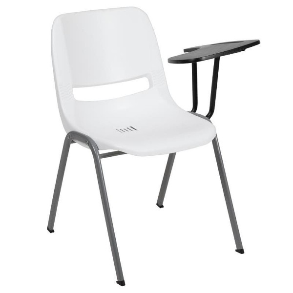 Flash Furniture HERCULES White Ergonomic Shell Chair with Left Handed Flip-Up Tablet Arm, RUT-EO1-WH-LTAB-GG