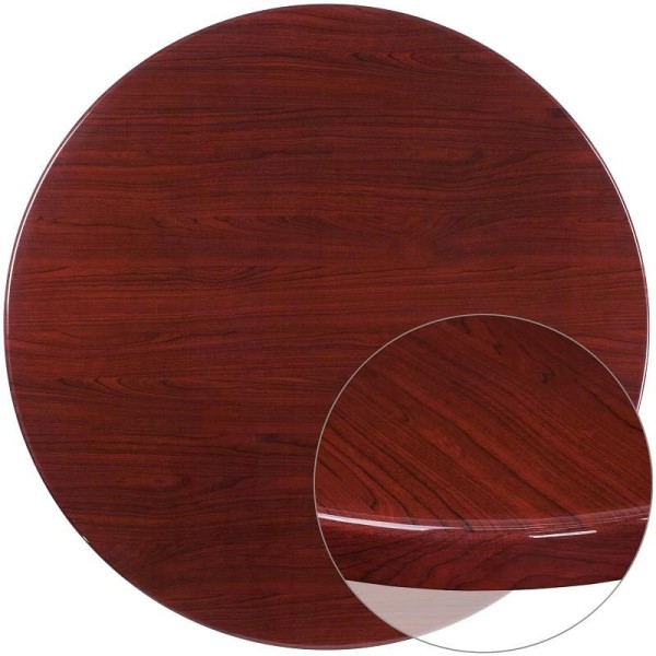 Flash Furniture Glenbrook 48'' Round High-Gloss Mahogany Resin Table Top with 2'' Thick Drop-Lip, TP-MAH-48RD-GG