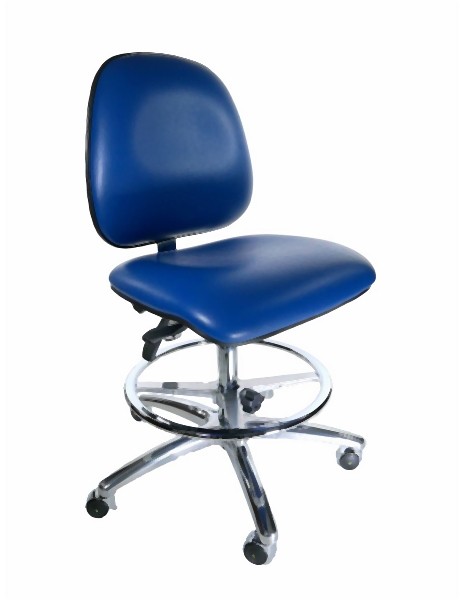 GK Chairs Cleanroom/ESD Task Bench Height 4 Series Chair, Blue ESD Vinyl without Arms, CE480IT-GE-V901-A28P-R20-07B-P